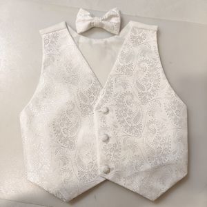 Boy's White Pasley Vest and Bow Tie 3